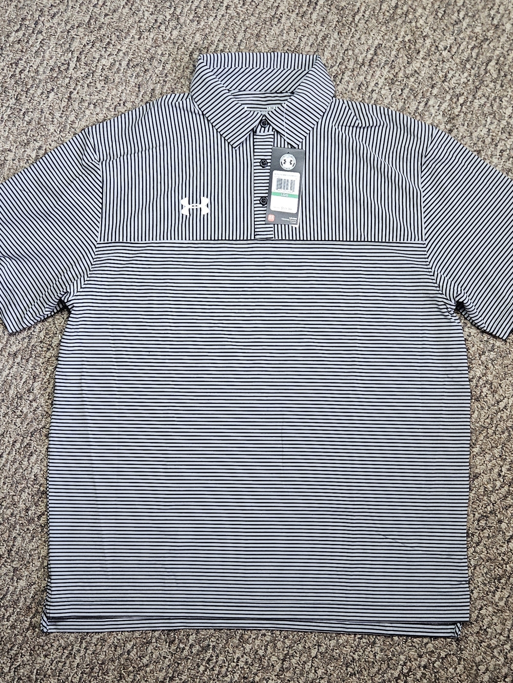 Under Armour Men’s Navy Blue & Gray Striped Polo Shirt, Size Large